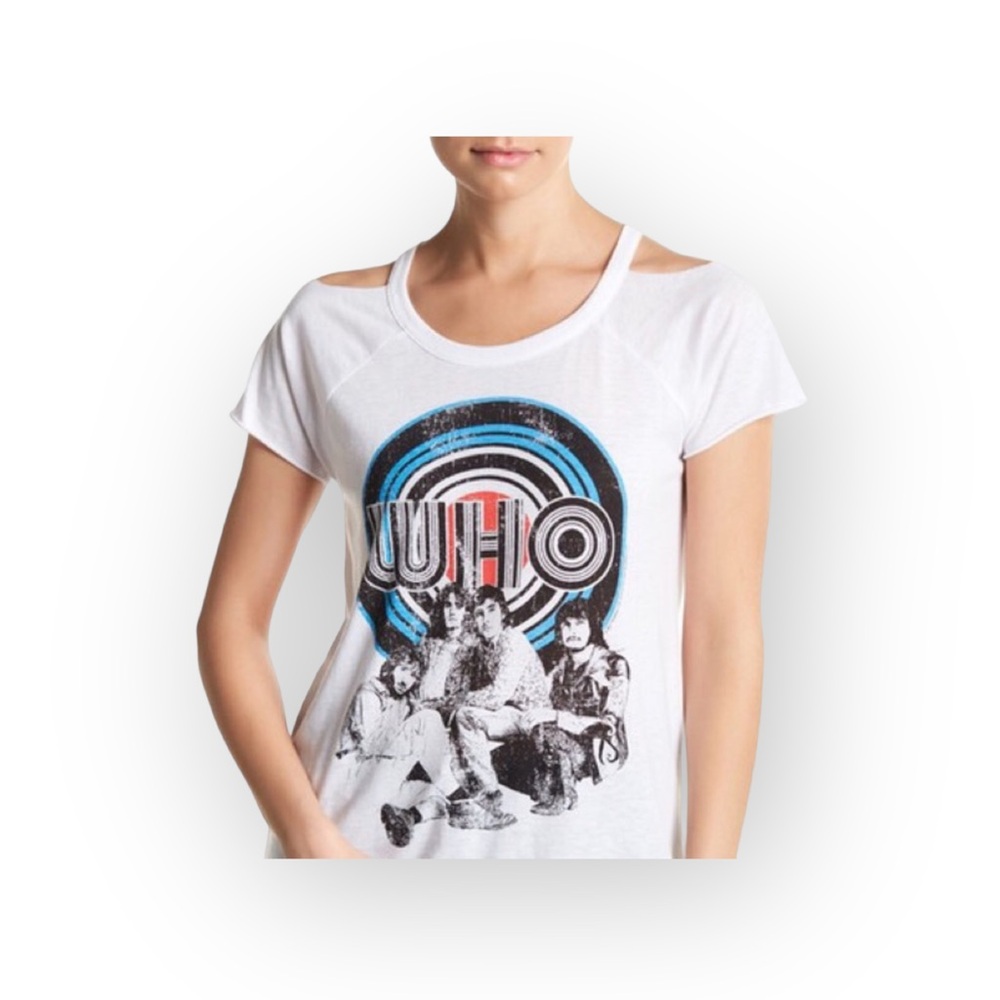 new Chaser ☻ The Who Cold Shoulder Concert Band Tee ☻︎ T Shirt ☻︎ White ☻︎ XS - Picture 6 of 14
